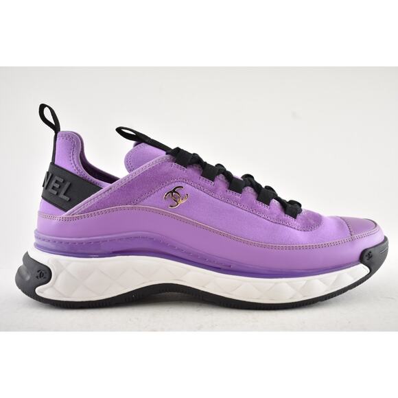 Chanel 20C Mens Purple Black White CC Logo Lace Up Low Top Trainer Sneaker 44 11 - Picture 2 of 13